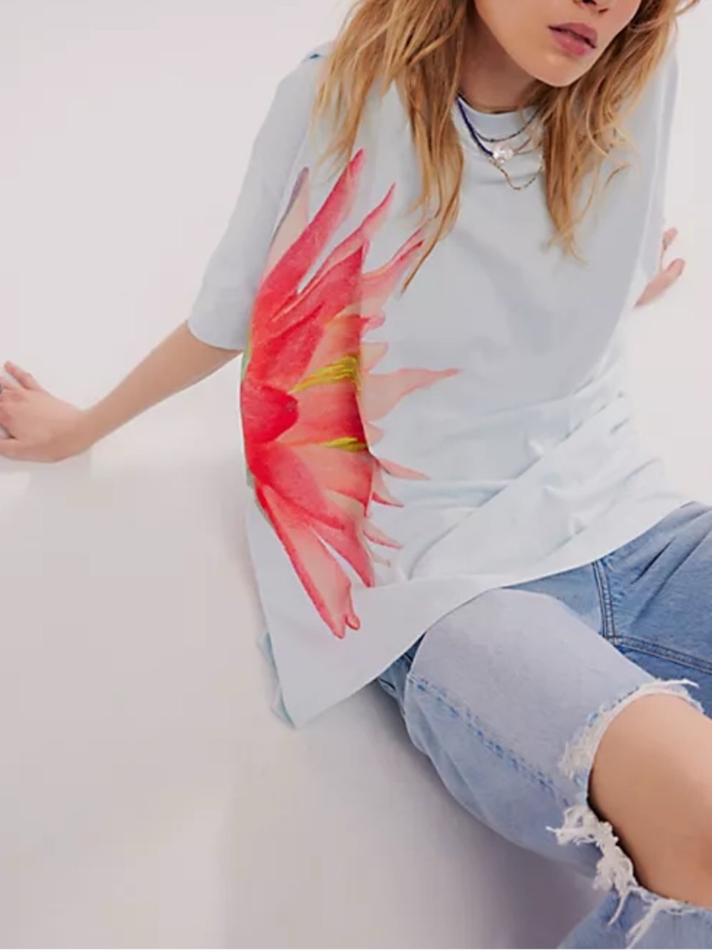 Daydreamer Exploded Water Lillies Tee RT $92 One Size - Blue Mist